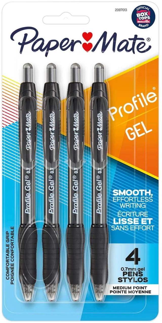 Main image of Paper Mate Profile Retractable Gel Pens, 0.7 mm, Black, 4 Count