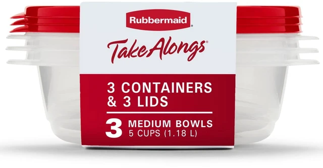 Main image of Rubbermaid TakeAlongs, 5 Cup, Set of 3, Red, Medium Bowls Plastic Food Storage Containers