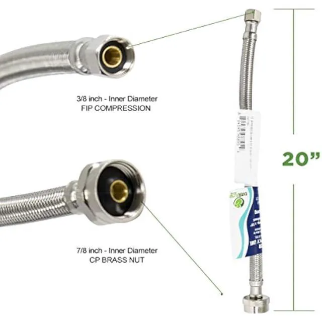 Alt view image 6 of 7 - Highcraft 27423-NL Lead Free Stainless Steel Braided Tank Supply Line with 3/8" Compression Fitting and 7/8" BC Brass Nut, 20"