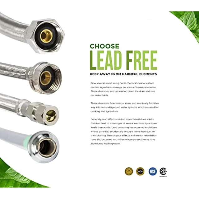 Alt view image 4 of 7 - Highcraft 27423-NL Lead Free Stainless Steel Braided Tank Supply Line with 3/8" Compression Fitting and 7/8" BC Brass Nut, 20"