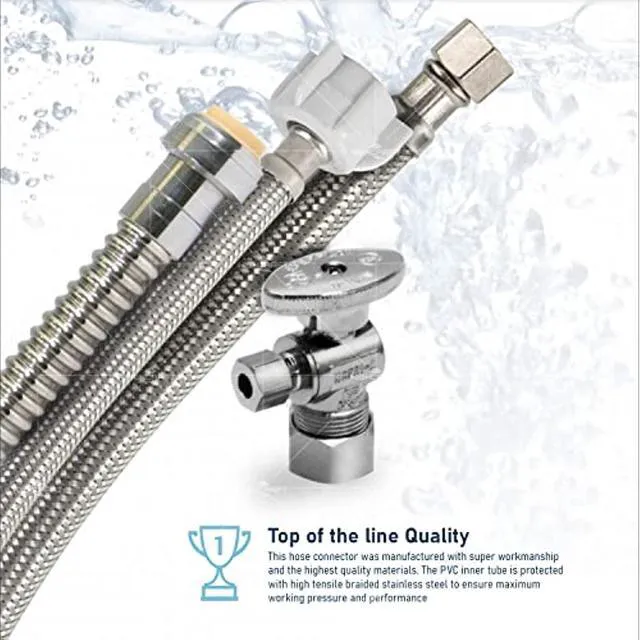 Alt view image 3 of 7 - Highcraft 27423-NL Lead Free Stainless Steel Braided Tank Supply Line with 3/8" Compression Fitting and 7/8" BC Brass Nut, 20"