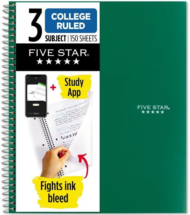 Main image of Five Star Spiral Notebook + Study App, 3 Subject, College Ruled, 8.5" x 11"
