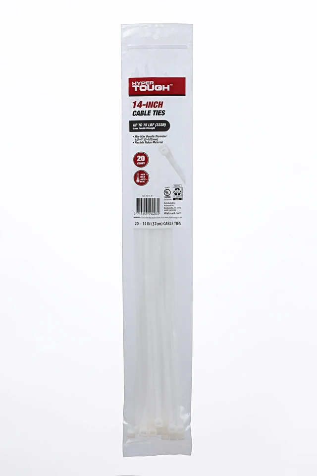 Main image of Hyper Tough Nylon Cable Ties, Natural, 14 in, 20 Pack