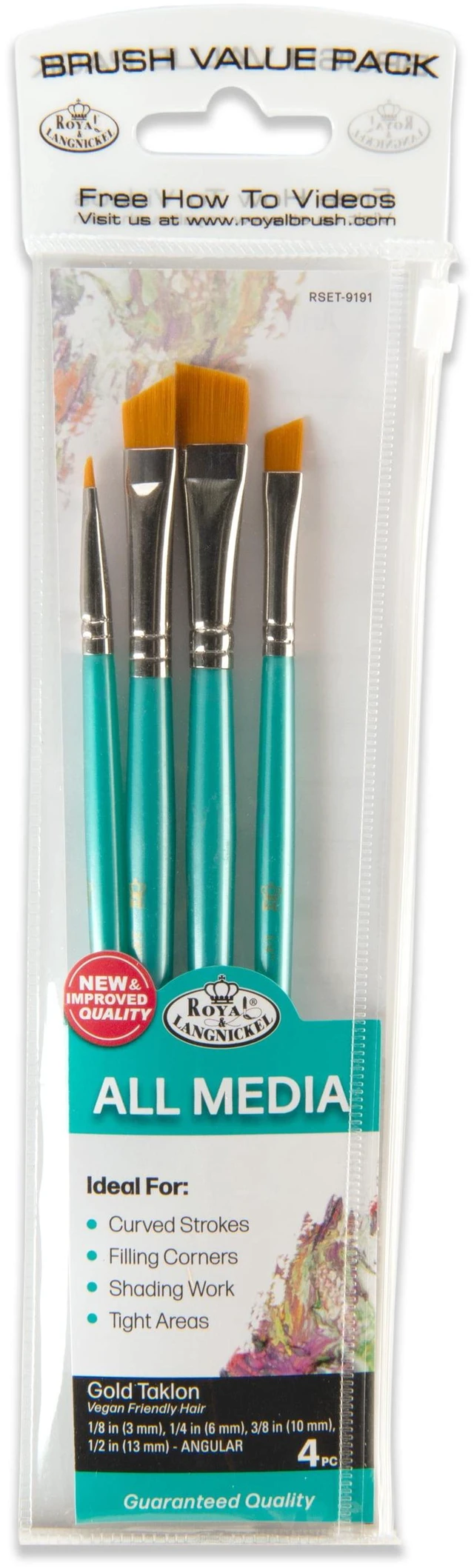 Main image of Royal & Langnickel Angular Gold Taklon All Media Art Brush Set 4 Pieces