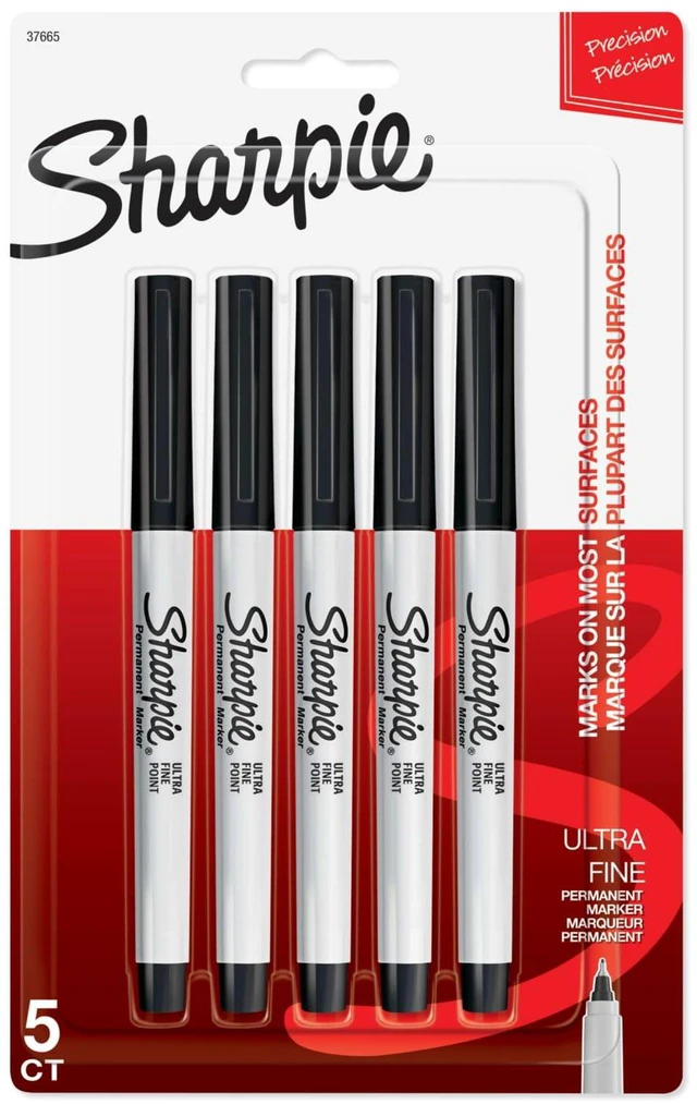 Main image of Sharpie Permanent Markers, Ultra Fine Point, Black, 5 Count