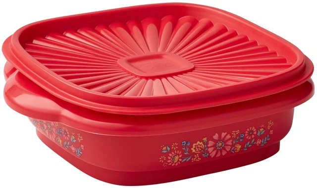 Main image of The Pioneer Woman 3-Cup Capacity Plastic Food Storage Container with Lid, Red/Floral