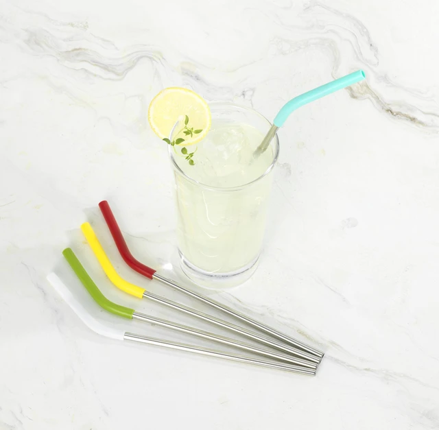 Alt view image 3 of 5 - GoodCook PROfreshionals Stainless Steel Reusable Straws with Cleaning Brush, Pack of 5