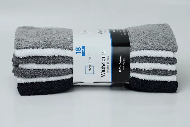 Alt view image 4 of 5 - Mainstays 18-Pack Washcloth Bundle, Grey Multi