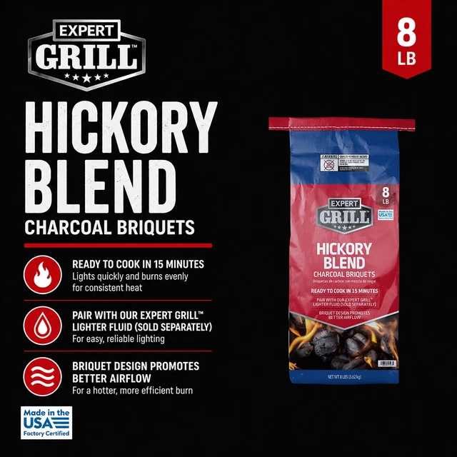 Alt view image 7 of 7 - Expert Grill Charcoal Briquettes Blended with Hickory, 8 lb