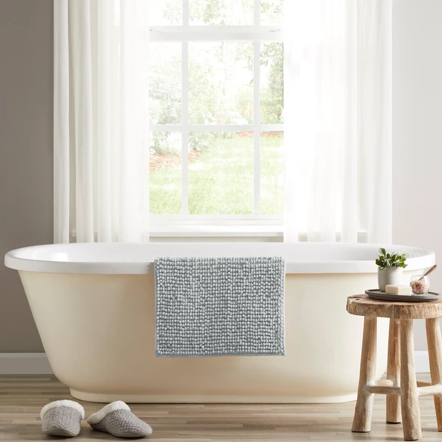 Alt view image 2 of 6 - Mainstays Basic Polyester Chenille Noodle Bath Rug, Light School Grey, 17"x24", One Piece