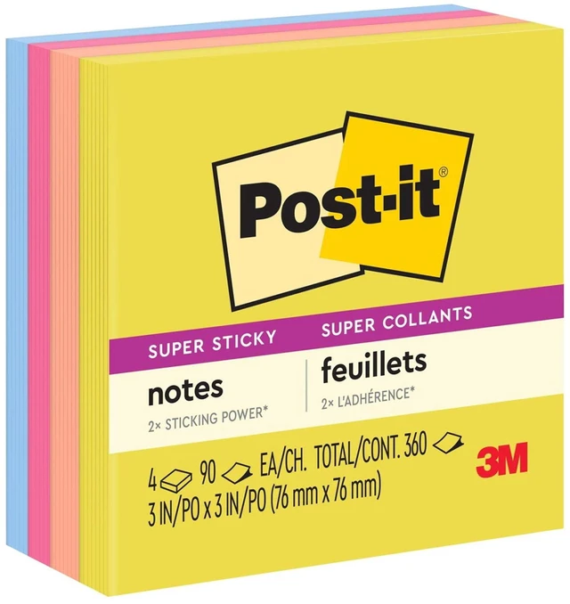Main image of Post-it Super Sticky Notes, 3 in x 3 in, Summer Joy, 4 Pads