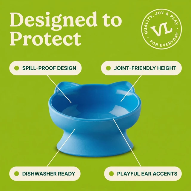 Alt view image 4 of 6 - Vibrant Life 0.8-Cup Plastic Elevated Cat Ear Bowl, Blue