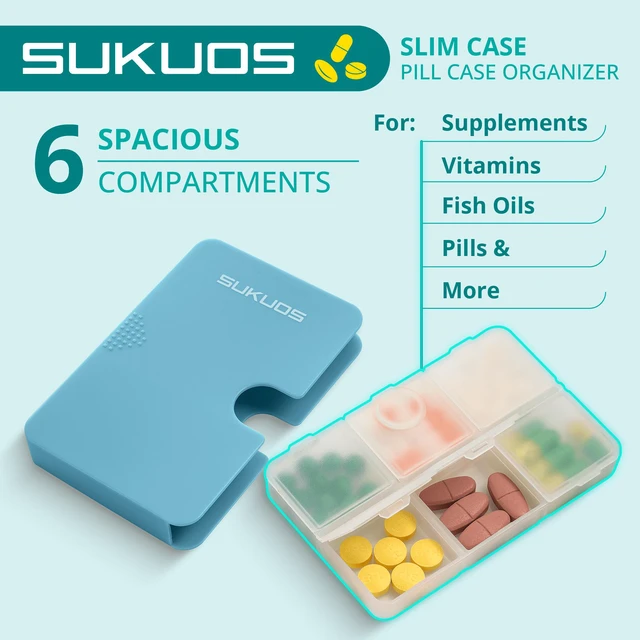 Alt view image 6 of 6 - Sukuos Slim Daily Pill Organizer 6-Compartment Easy Open 1-pack