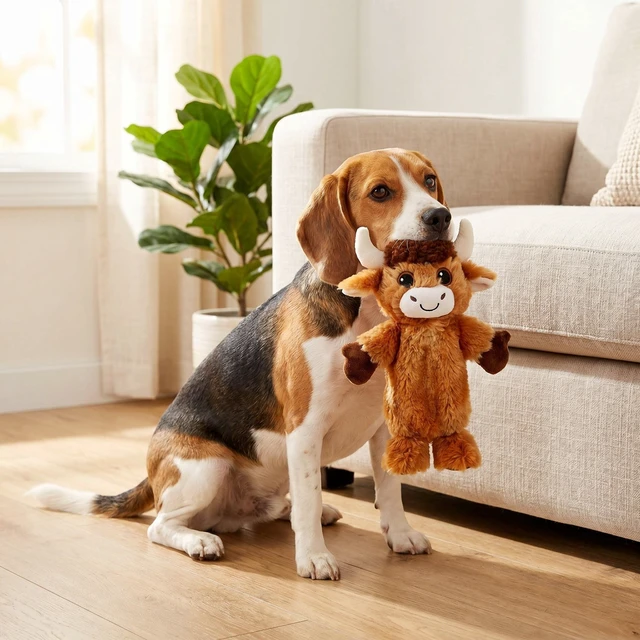 Alt view image 2 of 6 - Vibrant Life Brown Longhorn Plush Dog Toy with Crinkle and Squeaker, Chew Level 2