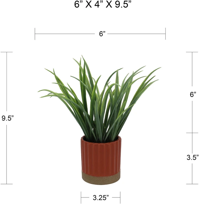 Alt view image 4 of 6 - Mainstays by Becky G. & Alejandra Artificial Grass in Orange Two-Tone Ribbed Ceramic Pot, 9.5 in