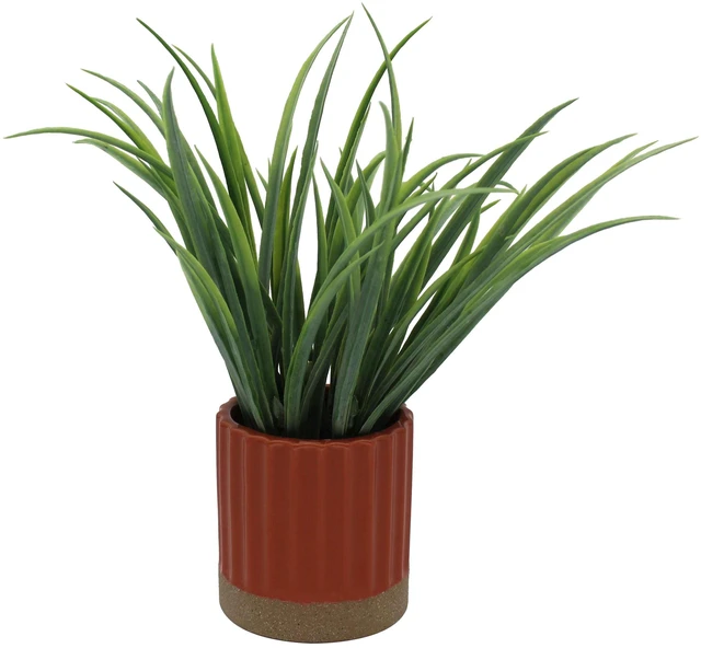 Alt view image 2 of 6 - Mainstays by Becky G. & Alejandra Artificial Grass in Orange Two-Tone Ribbed Ceramic Pot, 9.5 in