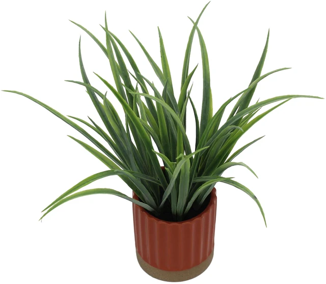 Alt view image 3 of 6 - Mainstays by Becky G. & Alejandra Artificial Grass in Orange Two-Tone Ribbed Ceramic Pot, 9.5 in