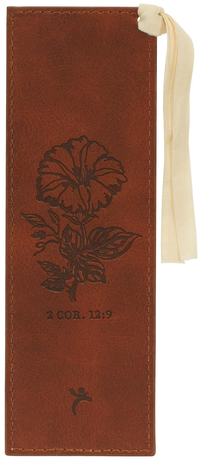 Alt view image 2 of 2 - Christian Art Gifts Premium Vegan Leather Bookmark for Women: Amazing Grace - Inspirational, Cute Encouraging Faith-based Reading Accessory, Heat-debossed Floral Design w/ Canvas Ribbon, Brown & Gold