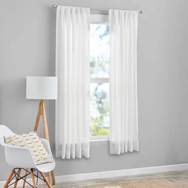 Alt view image 3 of 5 - Mainstays 100% Cotton Indoor Sheer Rod Pocket Single Curtain Panel , White , 50" W x 63"L