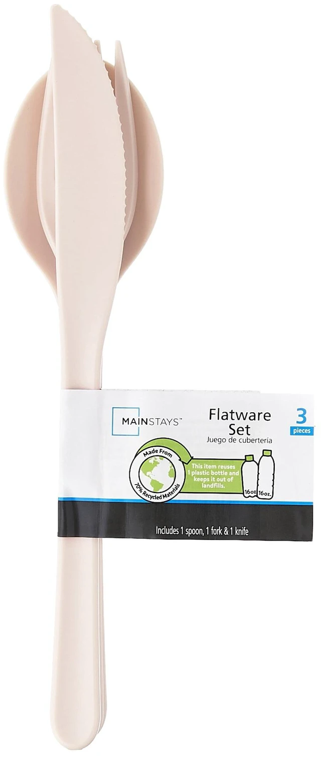 Alt view image 4 of 6 - (3 pack) Mainstays - Blush Pink Eco-Friendly Recycled Plastic 3-Piece Flatware Set