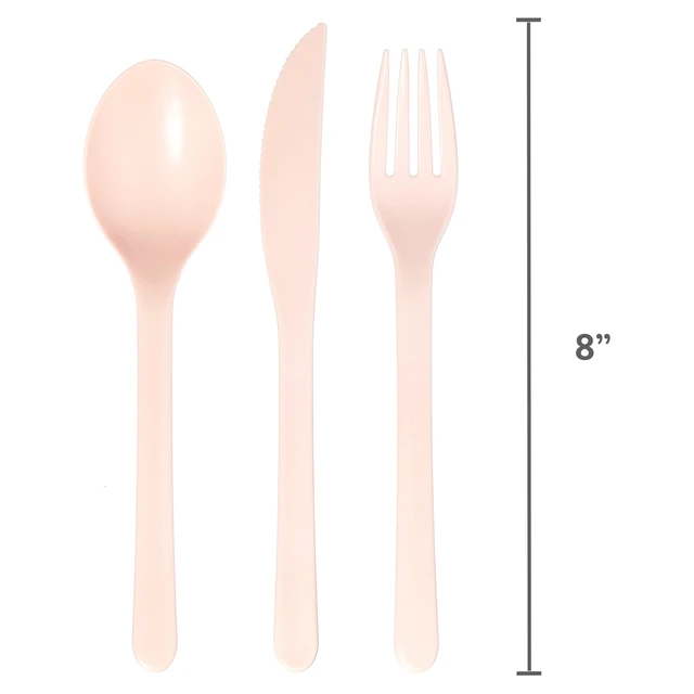 Alt view image 5 of 6 - (3 pack) Mainstays - Blush Pink Eco-Friendly Recycled Plastic 3-Piece Flatware Set