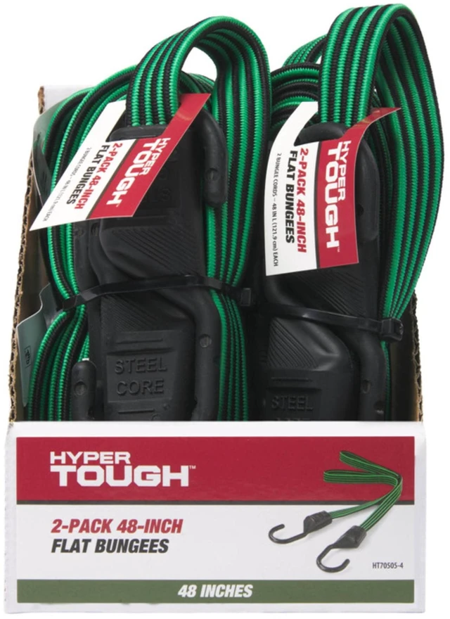 Alt view image 2 of 6 - Hyper Tough Green/Black Flat Bungee Cord, 48 inch, 2-Pack