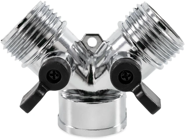 Main image of Camco RV Fresh Water Hose Wye Valve - Two-Way Hose Splitter - Metal, Silver (20114)