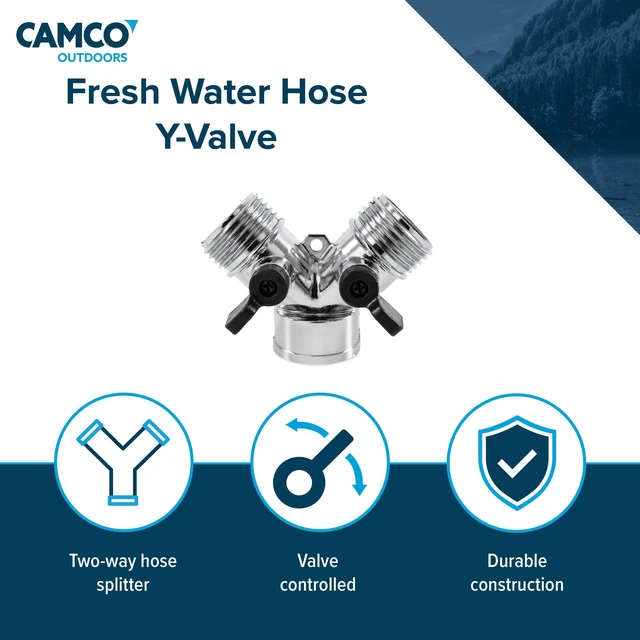 Alt view image 6 of 6 - Camco RV Fresh Water Hose Wye Valve - Two-Way Hose Splitter - Metal, Silver (20114)