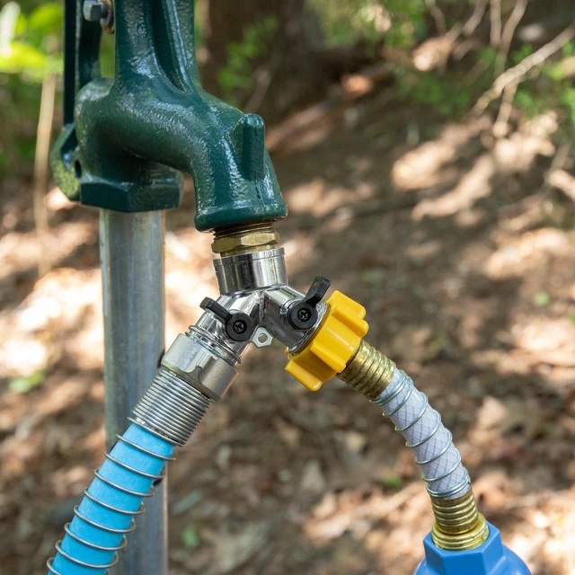 Alt view image 5 of 6 - Camco RV Fresh Water Hose Wye Valve - Two-Way Hose Splitter - Metal, Silver (20114)