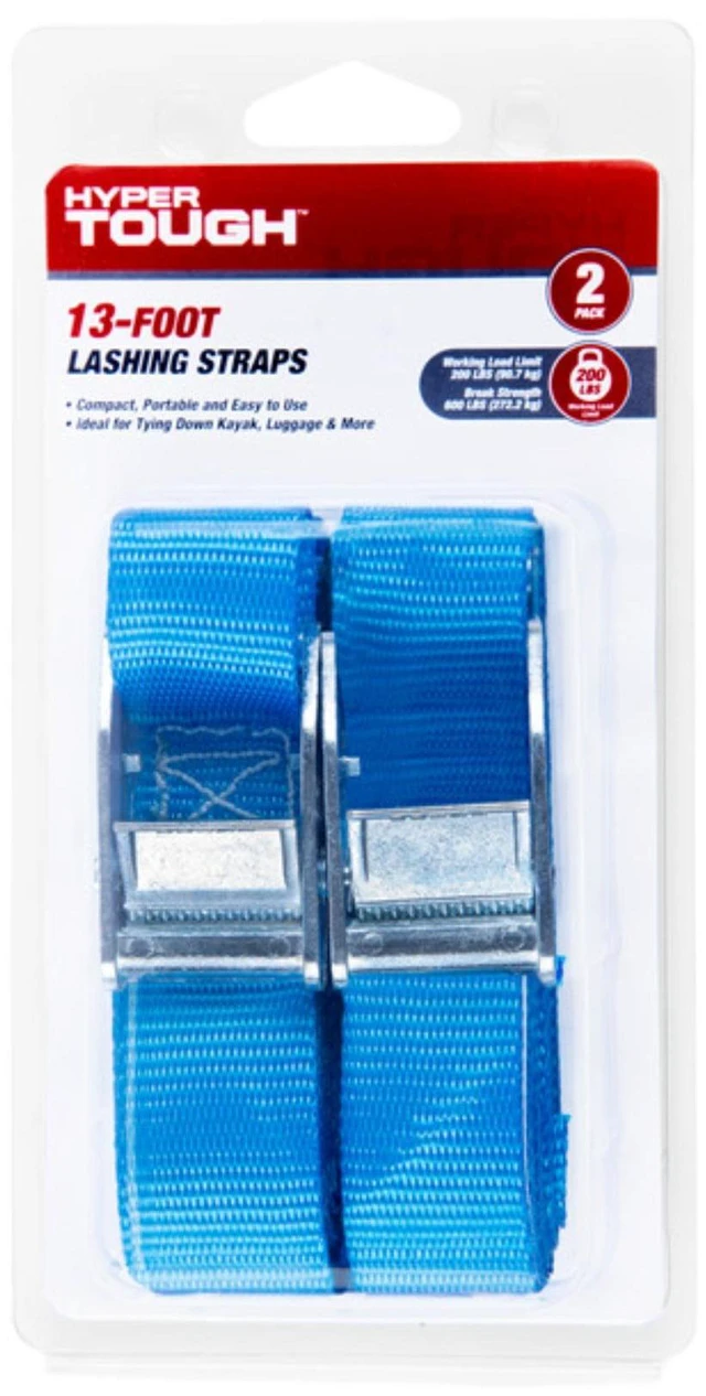 Alt view image 2 of 6 - Hyper Tough 13 ft x 1 in Cam Buckle Lashing Strap Tie Down, 200 lbs., 2 Straps
