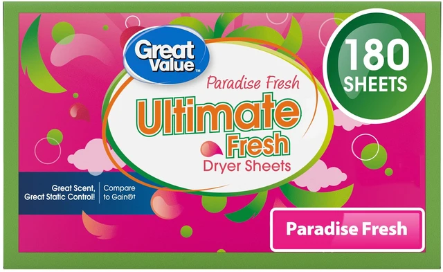 Main image of Great Value Ultimate Fresh Dryer Sheets, Paradise Fresh, 180 Count, Compare to Gain®