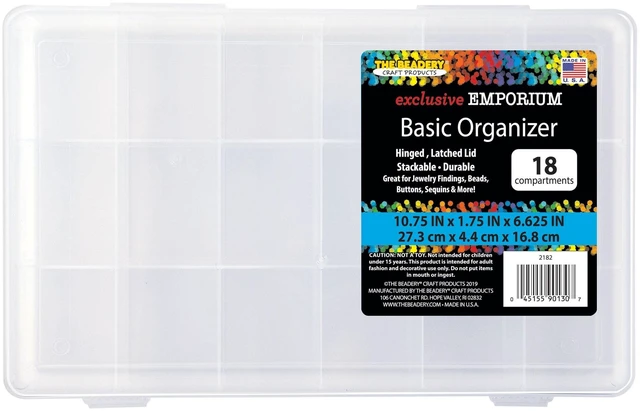 Main image of The Beadery 18-Compartment Clear Plastic Organizer Box for Beads, Crafts and Jewelry Storage
