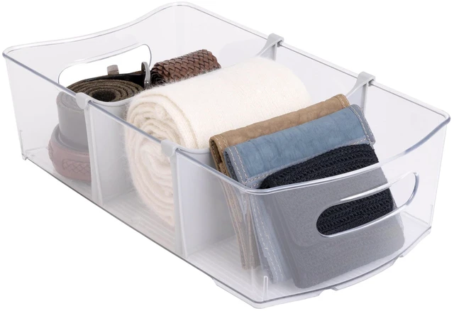 Main image of Mainstays Clear Wide Closet and Laundry Organizer Bin with Dividers