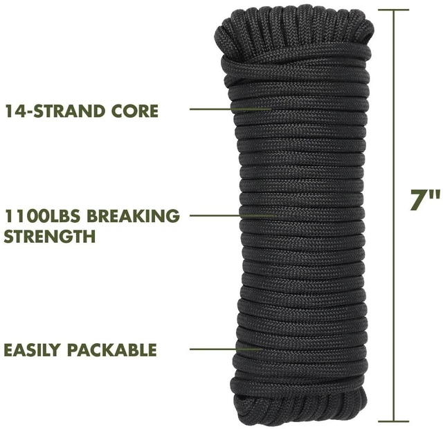 Alt view image 3 of 6 - Ozark Trail 1100 lb Polyester Paracord Rope, Black, 50'