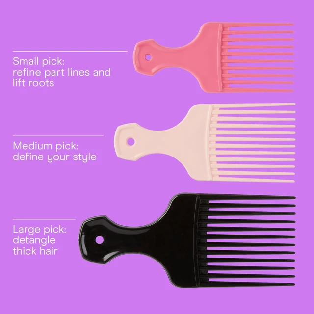 Alt view image 3 of 5 - (2 pack) Conair Lift & Define Detangling Hair Pick Combs, 3-Pack with Small, Medium, Large