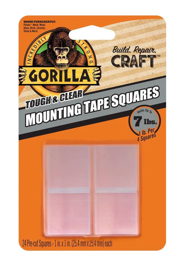 Alt view image 5 of 6 - Gorilla 1" Double-Sided Mounting Tape Squares, 24 Pre-Cut Pieces, Clear, Model 6068701, New