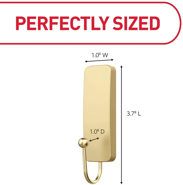 Alt view image 3 of 5 - Command Medium Decorative Hooks, Matte Satin Brass, Damage Free Decorating, 1 Hook and 2 Strips