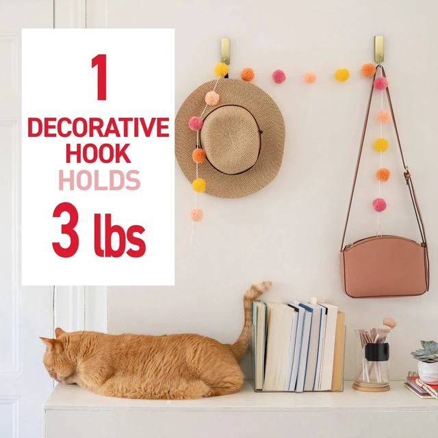 Alt view image 4 of 5 - Command Medium Decorative Hooks, Matte Satin Brass, Damage Free Decorating, 1 Hook and 2 Strips