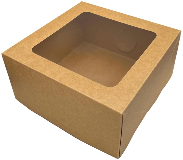 Main image of Way To Celebrate Kraft Cake Box with Window, 8 in x 8 in x 4 in, 3-Pack