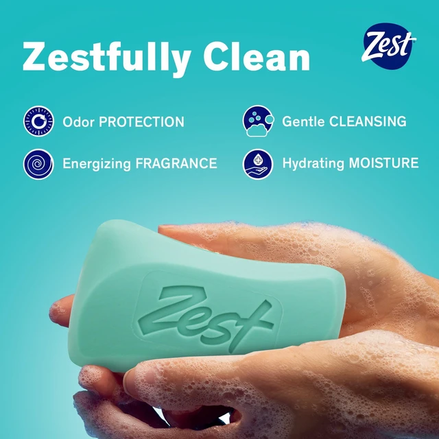 Alt view image 2 of 5 - Zest Deodorant Bar Soap, Hydrating Moisture for All Skin Types, Aqua, 4 oz, 8 Bars