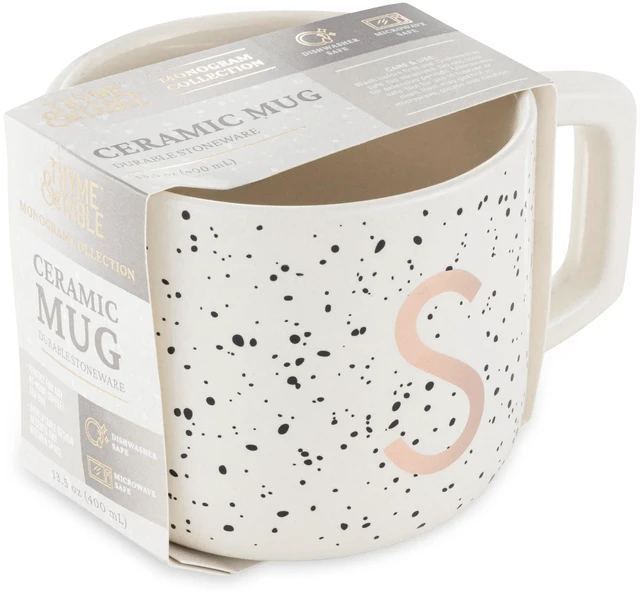 Alt view image 4 of 5 - Thyme & Table 13.5 fl oz Monogram S White Speckled Stoneware Mug
