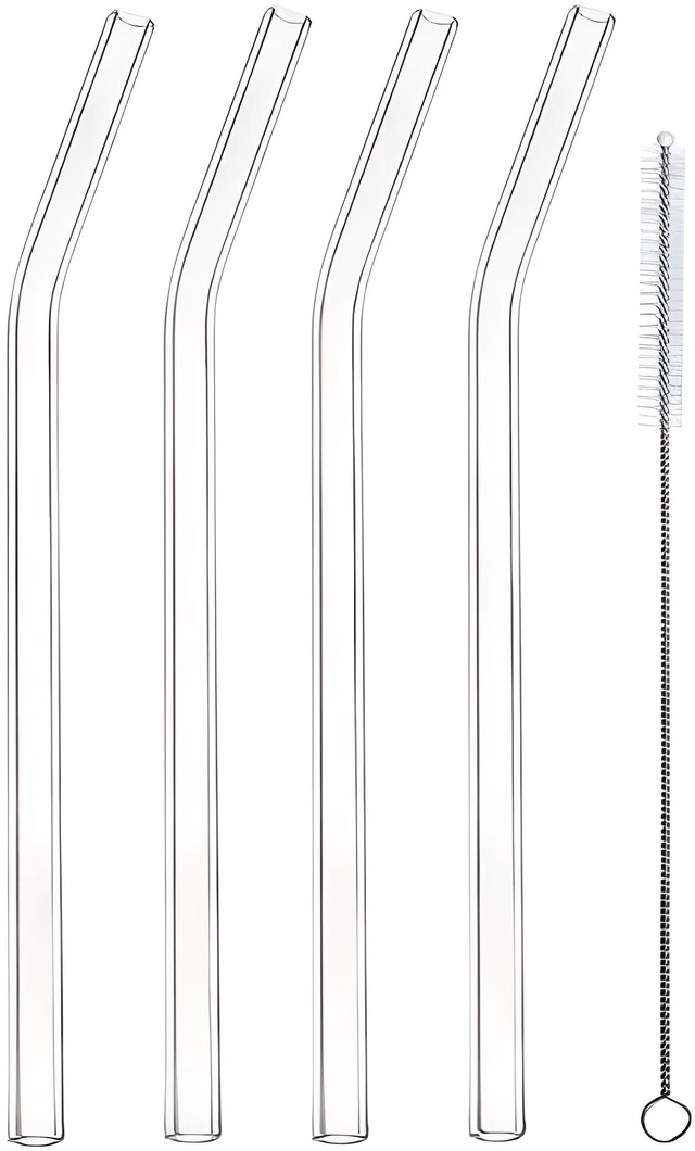Main image of Better Homes and Gardens Clear Borosilicate Glass Straws 4 Pack with Cleaning Brush