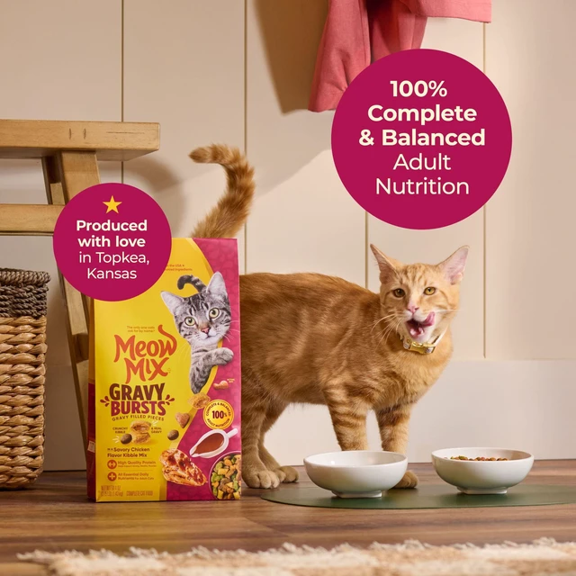Alt view image 6 of 6 - Meow Mix Gravy Bursts, Savory Chicken Flavor Mix, Gravy Filled Dry Cat Food, 3 lb. Bag