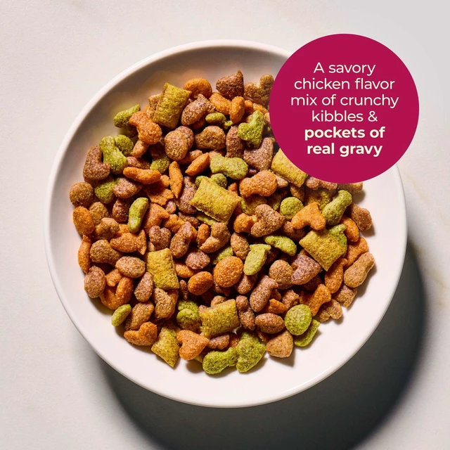 Alt view image 5 of 6 - Meow Mix Gravy Bursts, Savory Chicken Flavor Mix, Gravy Filled Dry Cat Food, 3 lb. Bag