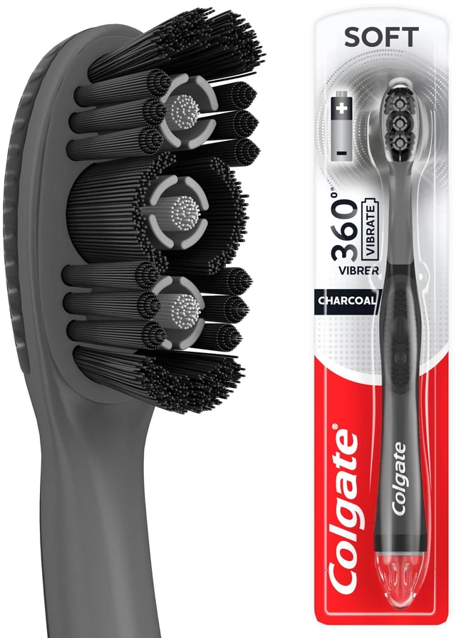 Main image of Colgate 360 Vibrate Charcoal Battery Powered Electric Toothbrush with Soft Bristles, 1 Pack