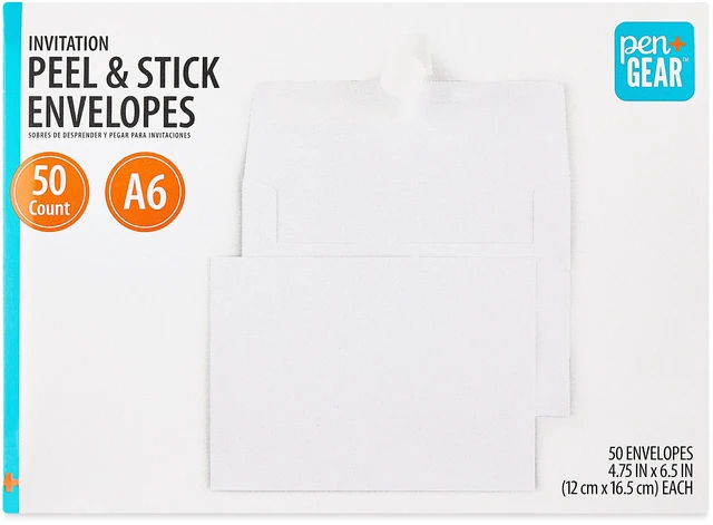 Main image of Pen+Gear A6 Invitation Peel and Stick Envelopes, White, 4.75 in x 6.5 in, 50 Count