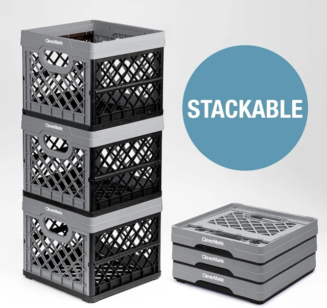 Alt view image 4 of 4 - CleverMade Collapsible Eco Plastic Milk Crate, Folding Storage Bin, 6.6 gal, Ocean Navy