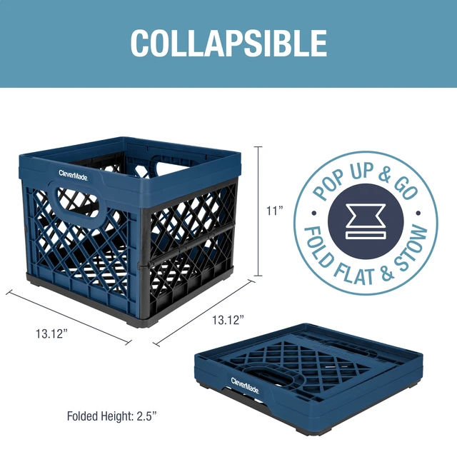 Alt view image 3 of 4 - CleverMade Collapsible Eco Plastic Milk Crate, Folding Storage Bin, 6.6 gal, Ocean Navy