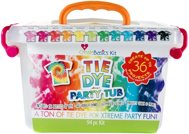 Main image of Create Basics Tie Dye Party Tub with 18 Pre-Filled Bottles, Dye Refill Packs and Accessories