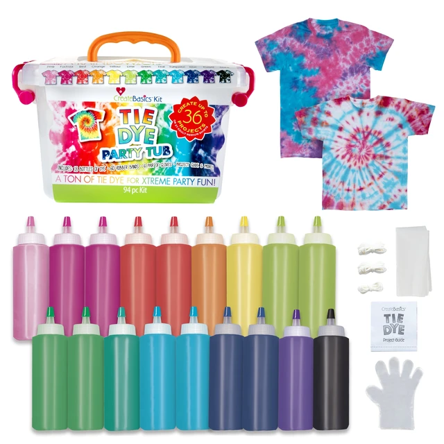 Alt view image 2 of 6 - Create Basics Tie Dye Party Tub with 18 Pre-Filled Bottles, Dye Refill Packs and Accessories